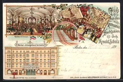 Lithographie Berlin, Germania Prachtsälen in Chausseestrasse 103