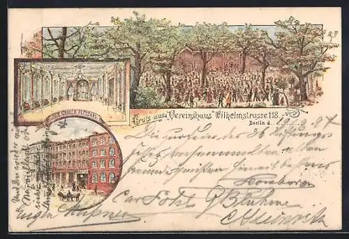 Lithographie Berlin, Gasthof Vereinshaus, Wilhelmstrasse 118, Grosser Festsaal