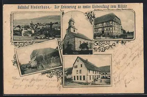 AK Walburg, Gasthaus zum Schwan, Aug. Breitenstein, Schule und Kirche