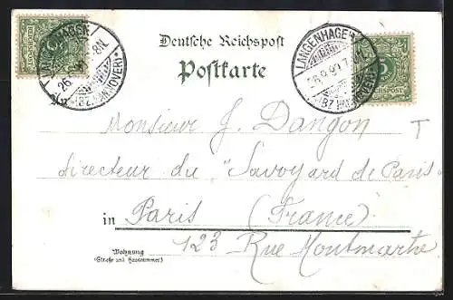 Lithographie Langenhagen, Bahnhof, Kirche und Totalansicht