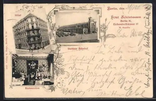 AK Berlin, Hotel Schönhausen, Eichendorffstrasse 17, M. Staudte, Stettiner Bahnhof und Restaurant