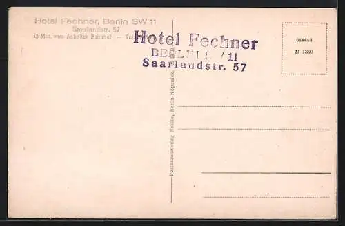 AK Berlin, Hotel Fechner in der Saarlandstrasse 57