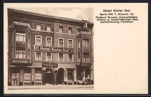 AK Berlin, Hotel Kieler Hof, Mittelstrasse 22