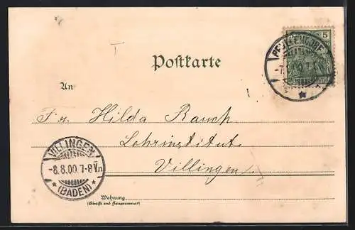 Lithographie Pfullendorf, Bahnhof, Rathausplatz, Oberthorthurm, Kriegerdenkmal