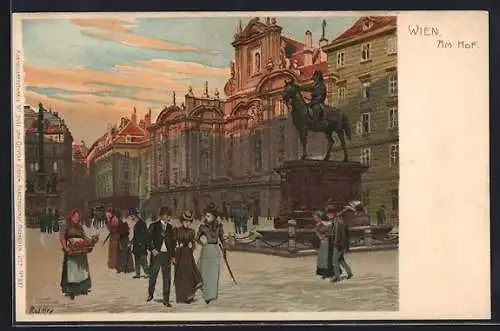 Künstler-Lithographie Paul Hey: Wien, Strassenpartie am Hof