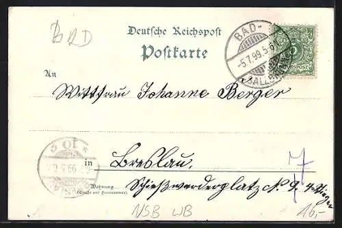 Lithographie Salzbrunn, Neue Elisenhalle, Gasthaus Schweizerei Idahof, Schloss Fürstenstein