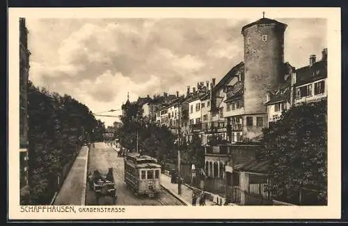 AK Schaffhausen, Strassenbahn in der Grabenstrasse