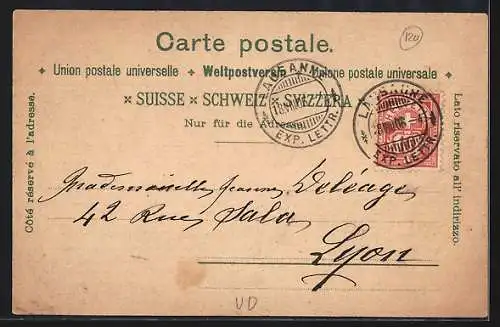 Lithographie Lausanne, Grand Bazar Universel, La Chateau et la Cathedrale, Vue generale