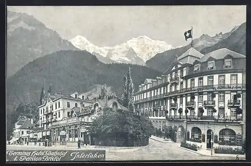 AK Interlaken, Partie mit Terminus Hotel Bahnhof & Pension Bristol
