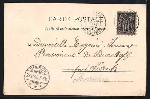 Lithographie Nancy, Porte de la Craffe, Arc de Triomphe, Monument de Thiers, Portail du Palais Ducat