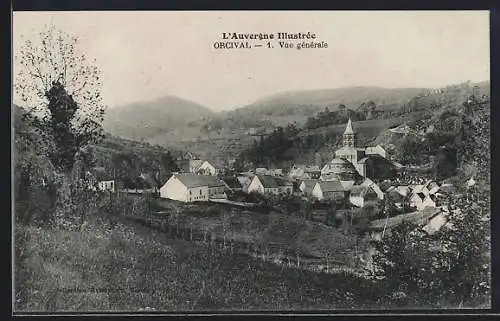 AK Orcival, Vue générale du village et des collines environnantes