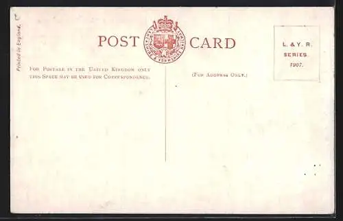 AK Blackpool, Promenade mit Leuchtturm und Passanten