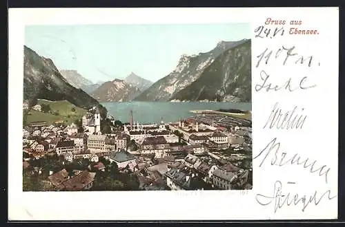 AK Ebensee, Gesamtansicht mit dem See