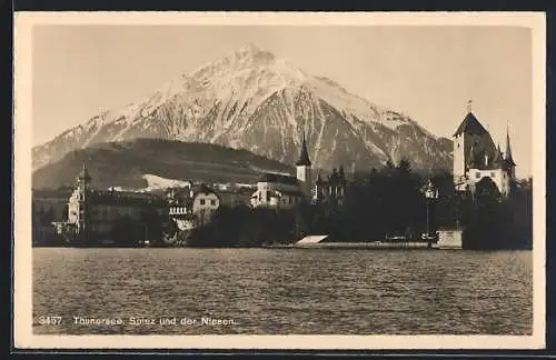 AK Spiez, Ortsansicht mit Niesen vom Thunersee aus