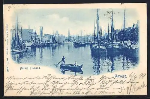 AK Antwerpen - Anvers, Bassin Flamand, Segelschiffe, Frachtsegler im Hafen