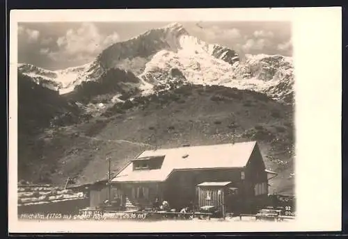 AK Garmisch, Berggasthaus Hochalm gegen Alpspitze