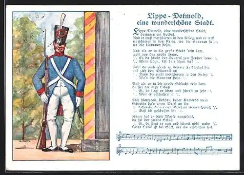 Künstler-AK Detmold / Lippe, Lied Lippe-Detmold eine wunderschöne Stadt, Wachsoldat auf Posten