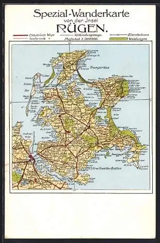 AK Bergen, Spezial-Wanderkarte der Insel Rügen, Landkarte