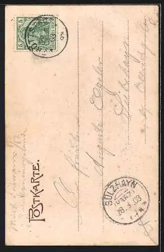 AK Finsterbergen, Bauer in Sonntagstracht aus dem Thüringer Walde, Mann in thüringischer Tracht, Bahnpoststempel