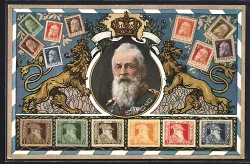 AK Prinzregent Luitpold, Briefmarken, Krone