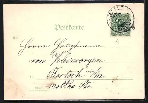 Lithographie Trompeter von Säckingen am winterlichen Flusssufer, Behüt Dich Gott, Neujahrsgruss