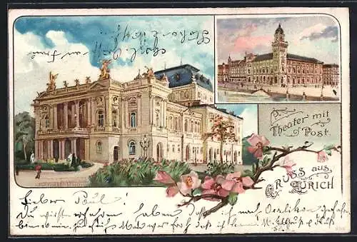Lithographie Zürich, Theater mit Post