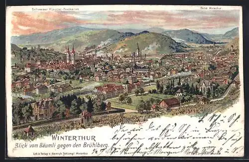 Künstler-AK C. Steinmann: Winterthur, Blick vom Bäumli über die Stadt zum Brühlberg