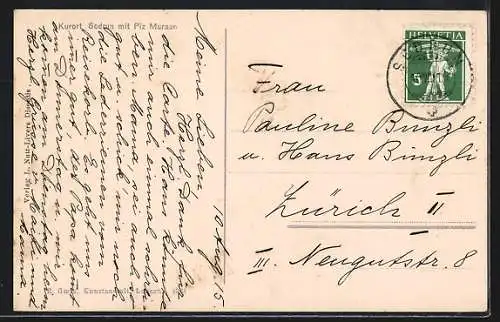 AK Sedrun, Teilansicht mit Kirche, Blick zum Piz Muraun