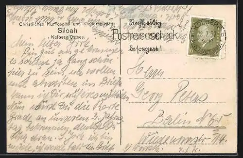 AK Kolberg /Ostsee, Christliches Kurhospital und Kinderheilstätte Siloah, Vorderansicht