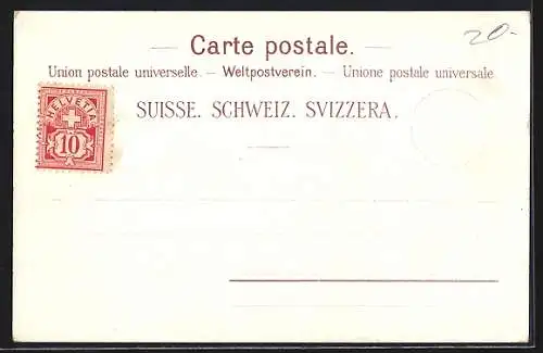 Lithographie Zürich, Frau in Tracht, Wappen Ortsansicht