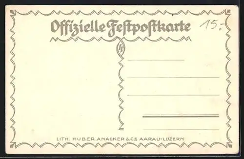 AK Aarau, Eidgenössisches Schützenfest 1924, Paare tanzen unter der Schweizer Flagge, Jahrhundertfeier