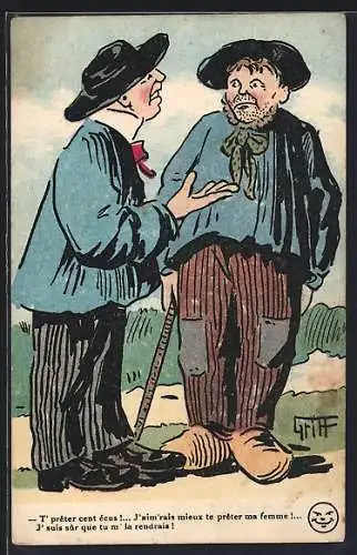 Künstler-AK Griff: Zwei Männer im Gespräch