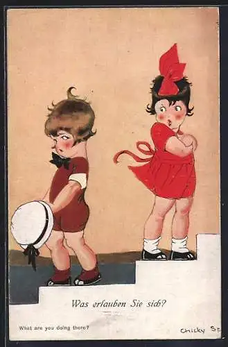 Künstler-AK Chicky Spark: Mädchen schimpft mit einem Jungen