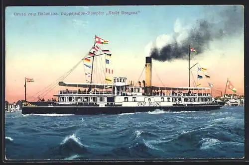 AK Bodensee-Dampfer Stadt Bregenz in Flaggengala