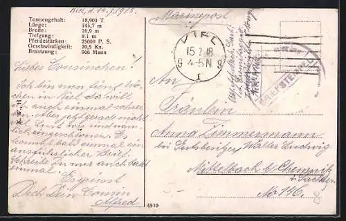 AK Kriegsschiff SMS Nassau in voller Fahrt