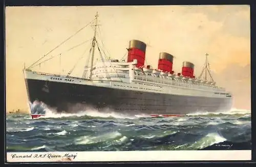 AK Passagierschiff R. M. S. Queen Mary in der Nähe der Küste, Cunard Line