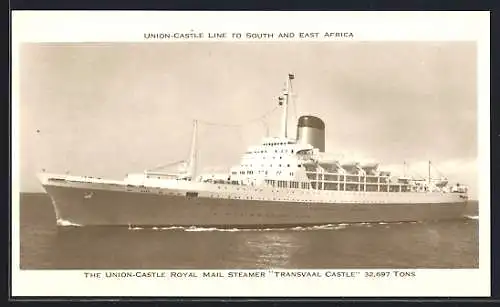 AK Passagierschiff RMS Transvaal Castle auf See, Union-Castle Liner