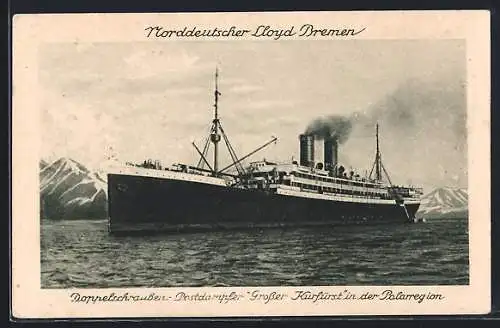 AK Doppelschrauben Postdampfer Grosser Kurfürst in der Polarregion, Norddeutscher Lloyd, Bremen, Passagierschiff