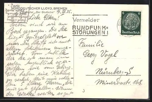 AK Nordd. Lloyd Bremen, Passagierschiff Der Deutsche auf See