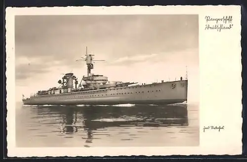 AK Panzerschiff Deutschland bei spiegelglatter See