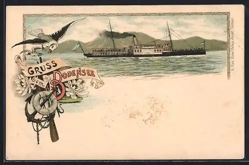 Lithographie Konstanz / Bodensee, Raddampfer-Partie