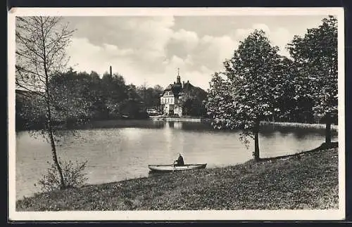 AK Ursprung /Chemnitz, Gaststätte Bad Kupfermühle vom See aus