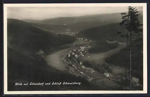 AK Sitzendorf, Blick in den Ort mit Schloss Schwarzburg