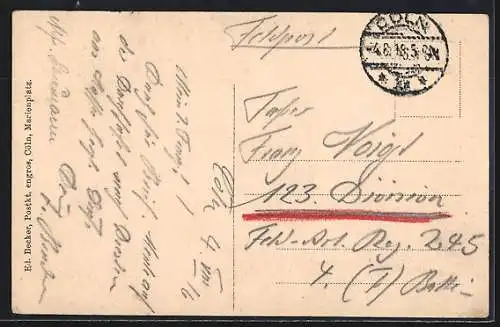 AK Cöln, Panorama mit Rheindampfer