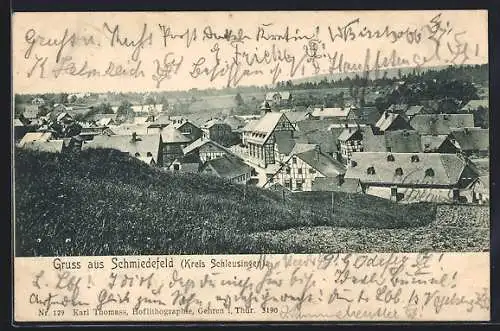 AK Schmiedefeld /Schleusingen, Ortsansicht von einer Anhöhe