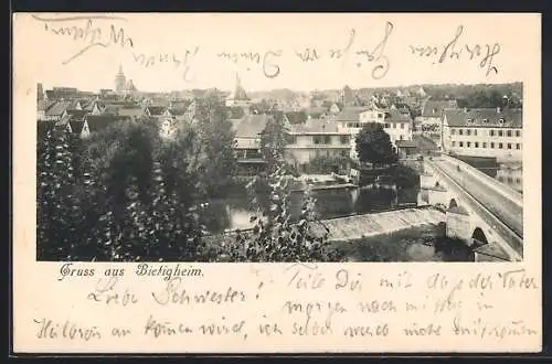 AK Bietigheim / Württ., Ortsansicht mit Brücke aus der Vogelschau