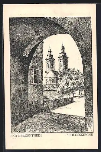 Künstler-AK Bad Mergentheim, Partie an der Schlosskirche