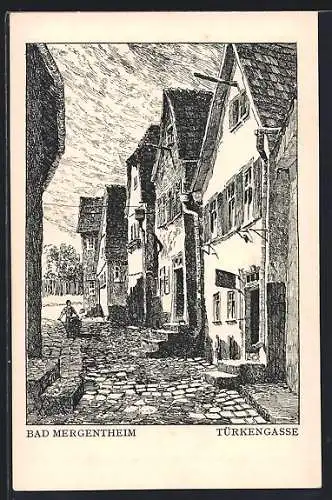 Künstler-AK Bad Mergentheim, Blick in die Türkengasse