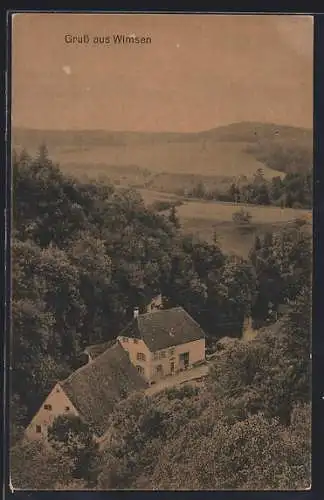 AK Wimsen, Ortsansicht mit Umgebung von einem Berg aus