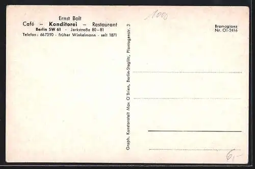 AK Berlin-Kreuzberg, Café-Restaurant von Ernst Bolt, Yorckstrasse 80-81, Innenansicht